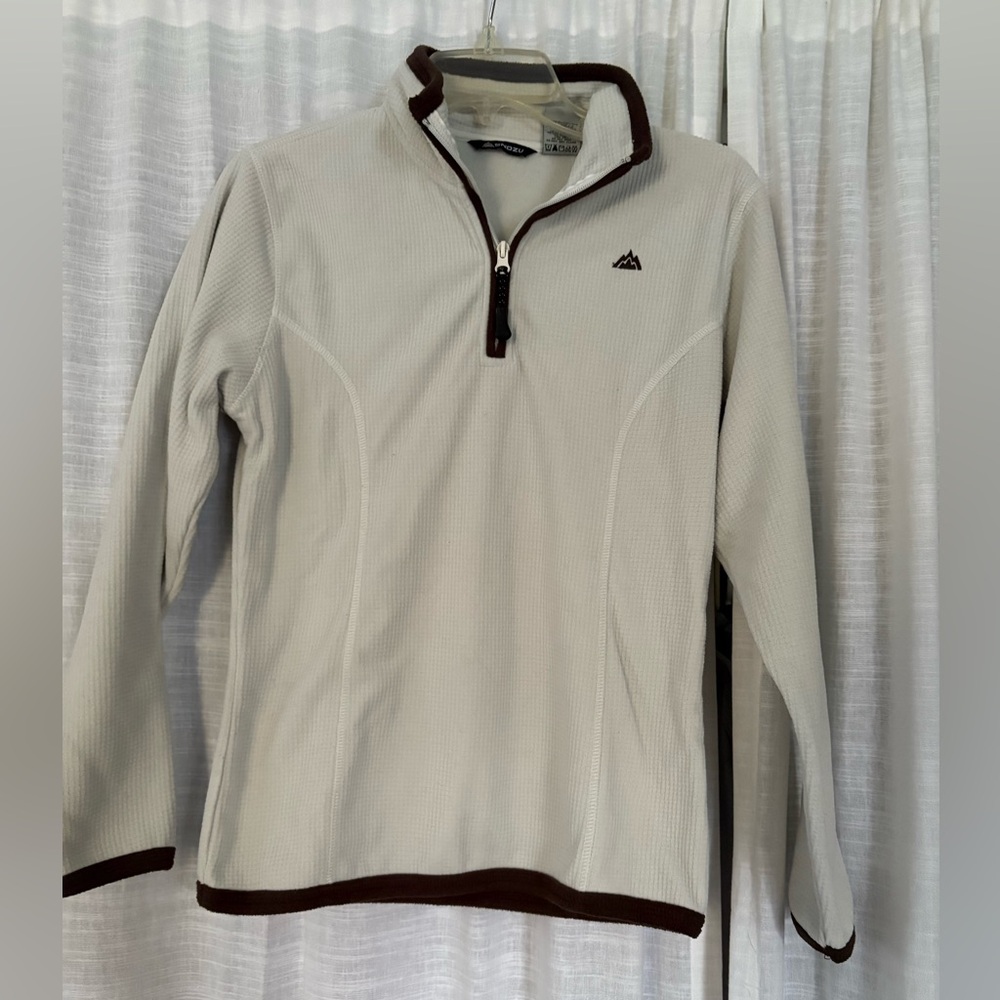 Snozu Cream and Brown Zip-Up Sweater